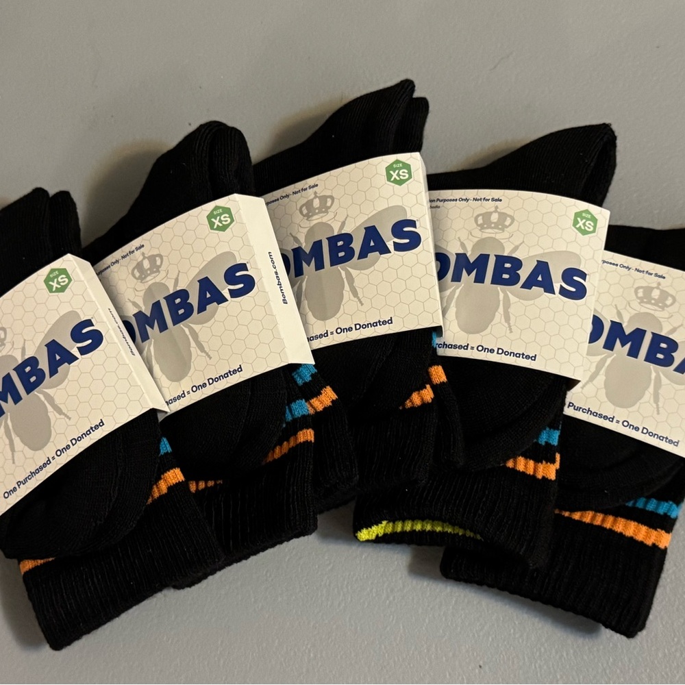 Bombas Black Ankle Socks with Blue, Orange & Yellow Stripe Accents